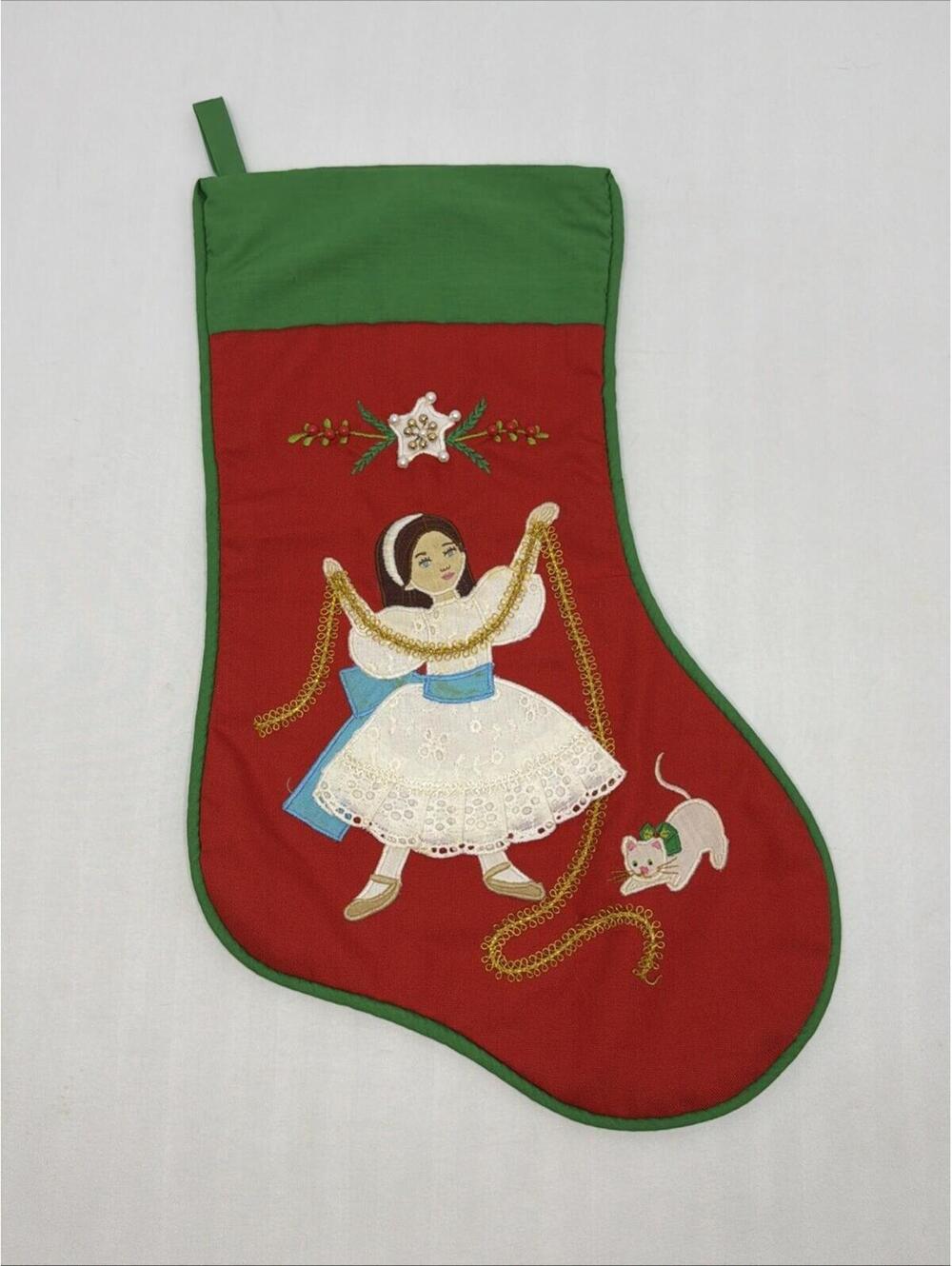 House of Hatten Handmade Embroidered Christmas Stocking Girl w/ Kitten P153